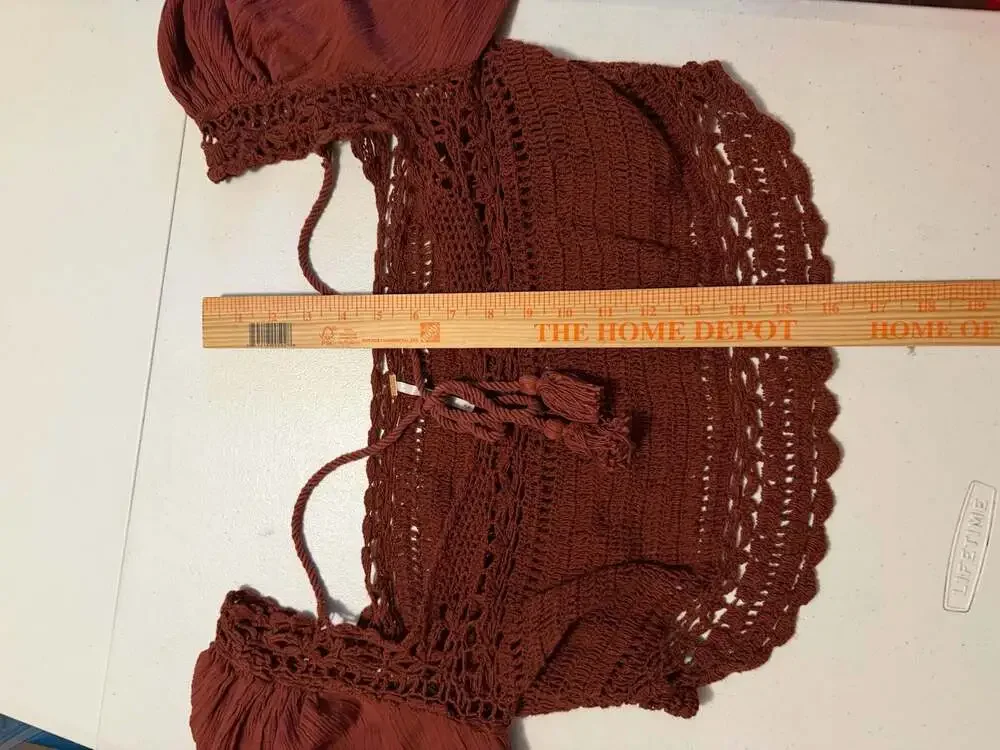 Free People Cynthia Crochet Top Brick Rust Brown Smocked Crop Top Small